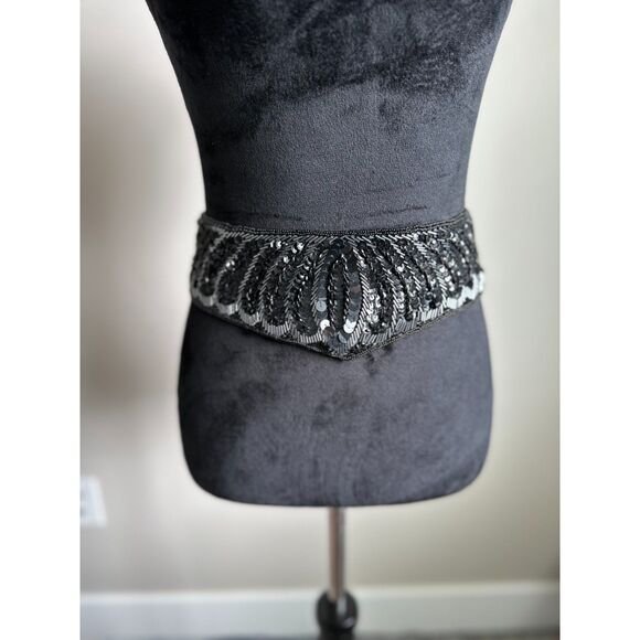 Vintage Speyer Milor Hand Made Women's Cut Black Chevron Beaded Waist Belt - Picture 1 of 4